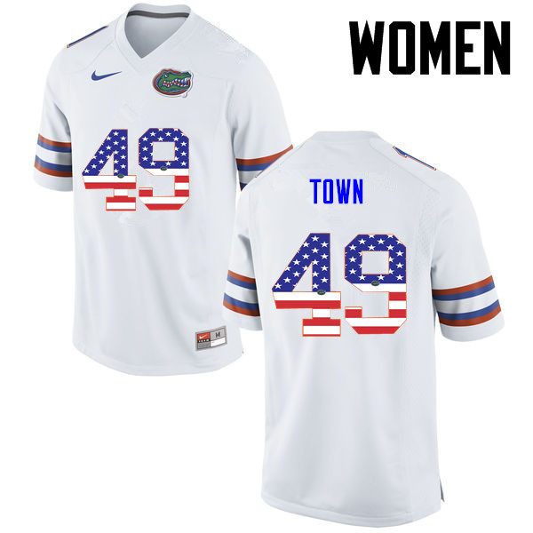Women Florida Gators #49 Cameron Town College Football USA Flag Fashion Jerseys-White